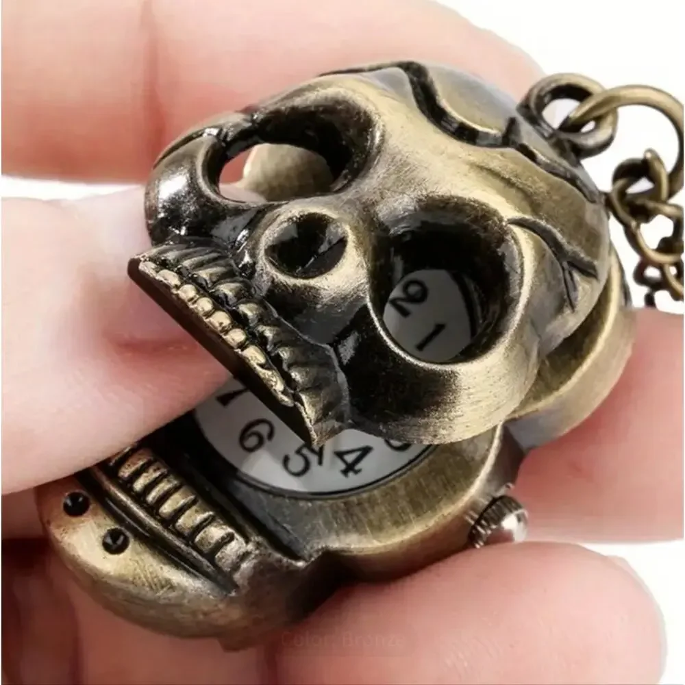 Skeleton Skull Pocket Watch Necklace Men's Women's Valentines Birthday Gift NEW!